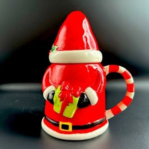 Santa with Presents Ceramic Mug with Sant Hat Top Red with White